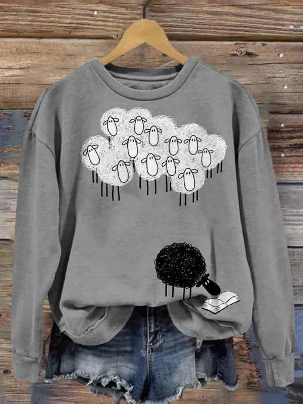 Funny Sheep Pattern Print Vintage Comfy Sweatshirt