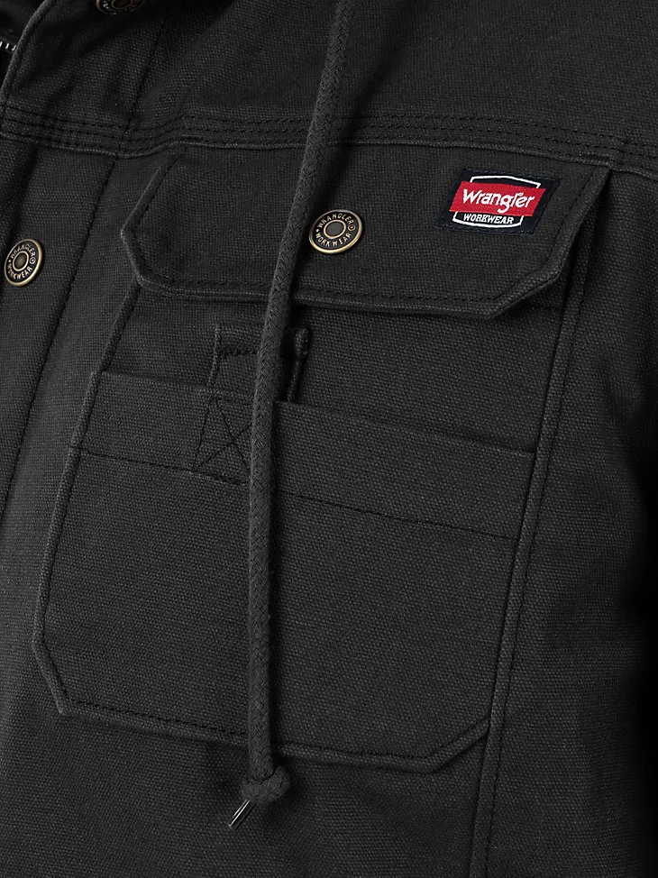 WRANGLER® WORKWEAR SHERPA LINED SHIRT JACKET IN BLACK