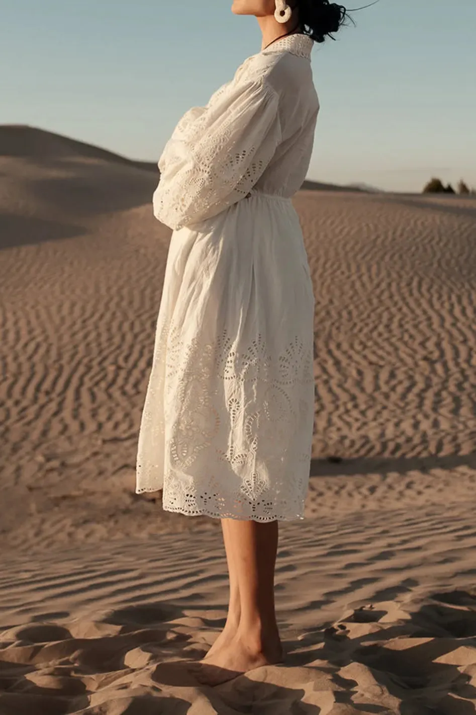 ELEANOR EYELET LACE MIDI DRESS IN CREAM