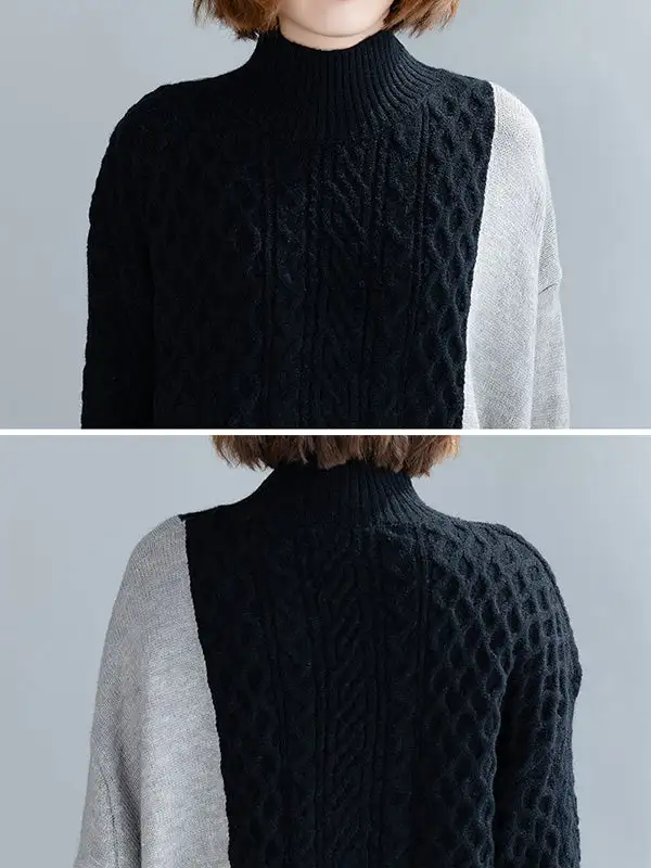 Knitting Split-Joint Split-Side High-Neck Sweater