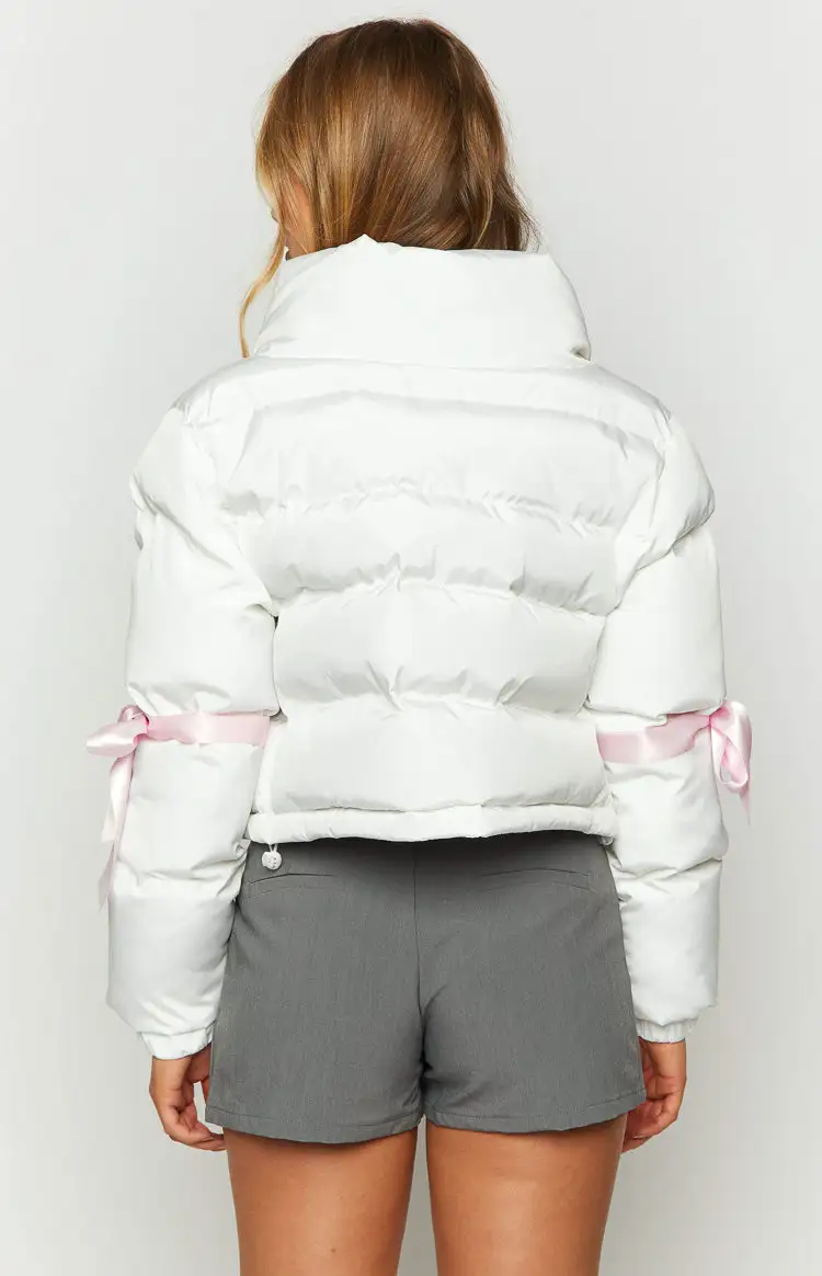 Polar White Bow Puffer Jacket