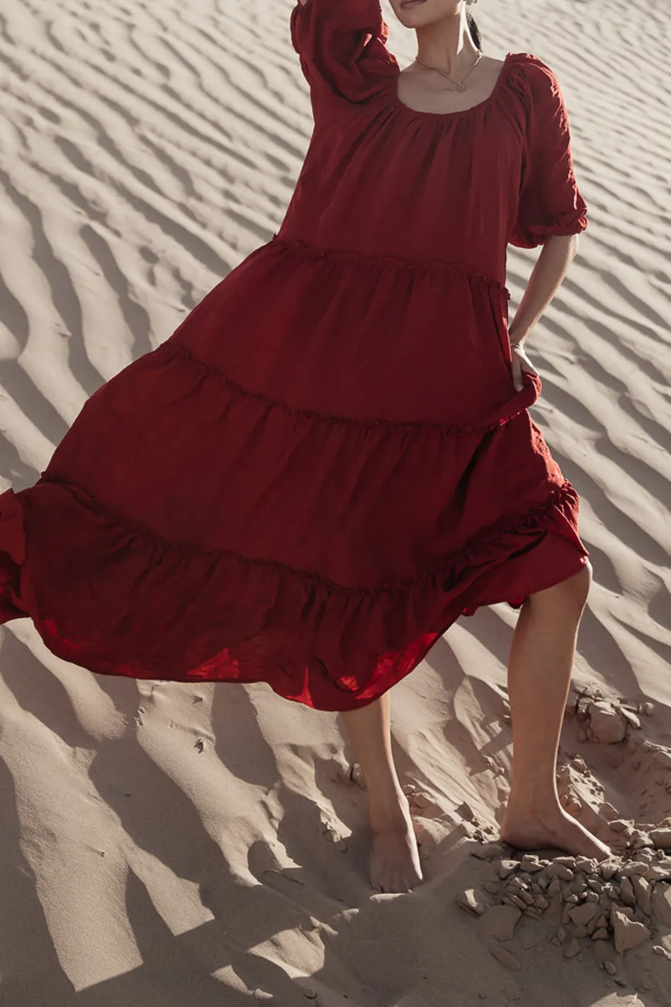 CORINNE TIERED MAXI DRESS IN RED