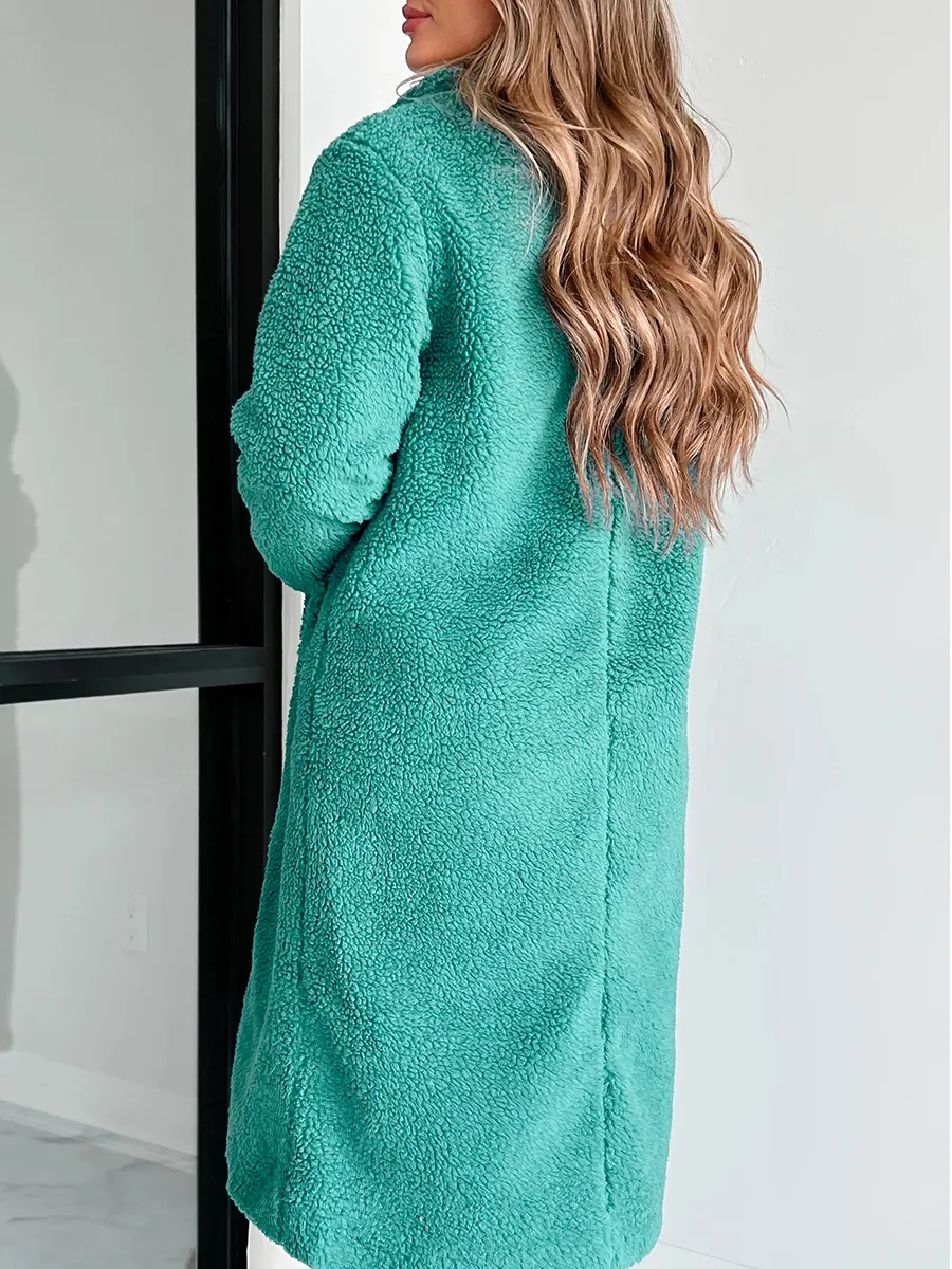 Long green teddy coat