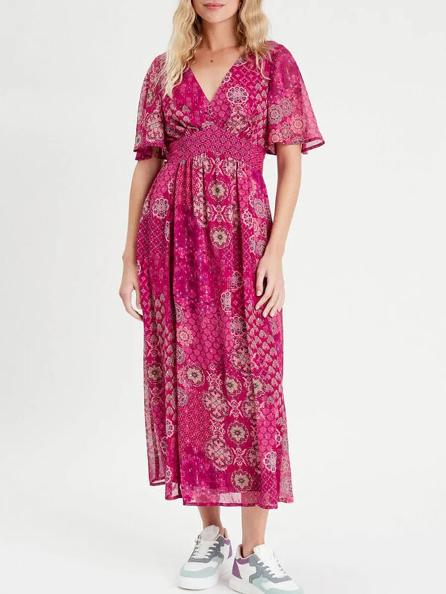 Robe longue évasée rose femme