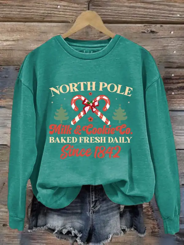 Women's North Pole Milk & Cookie Co Baked Fresh Daily Since 1842 Print Sweatshirt