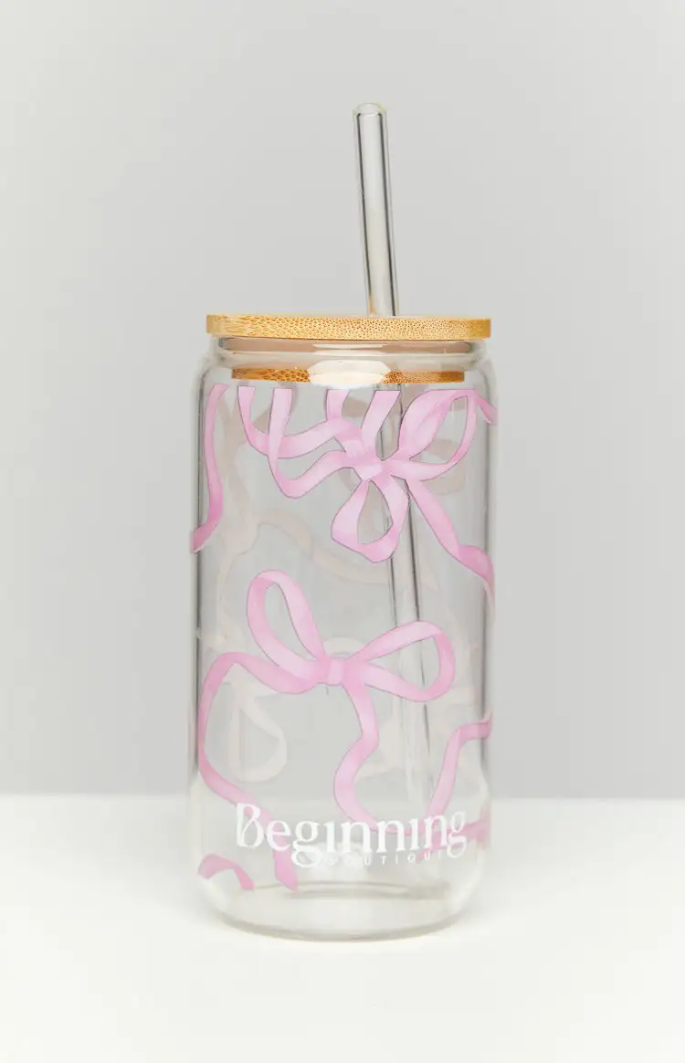 Twinkle Pink Bow Glass Tumbler