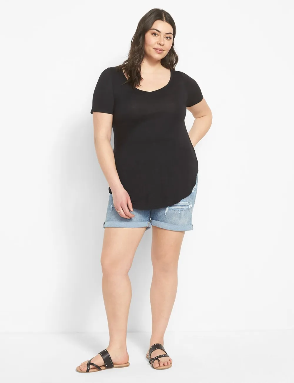 Fitted Perfect Sleeve V-Neck Tunic Tee