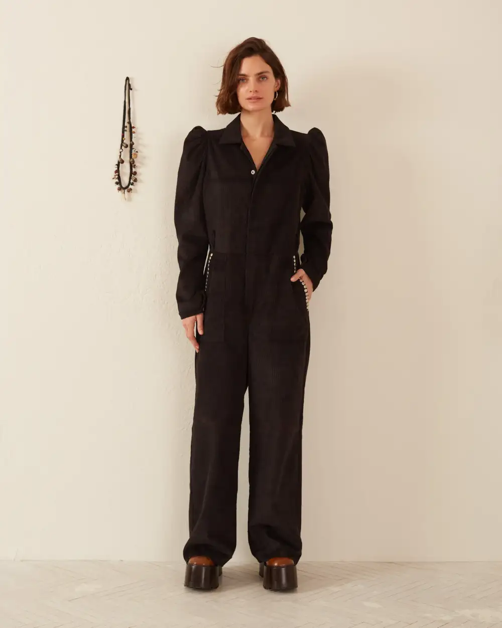 Minnie Onyx Corduroy Jumpsuit