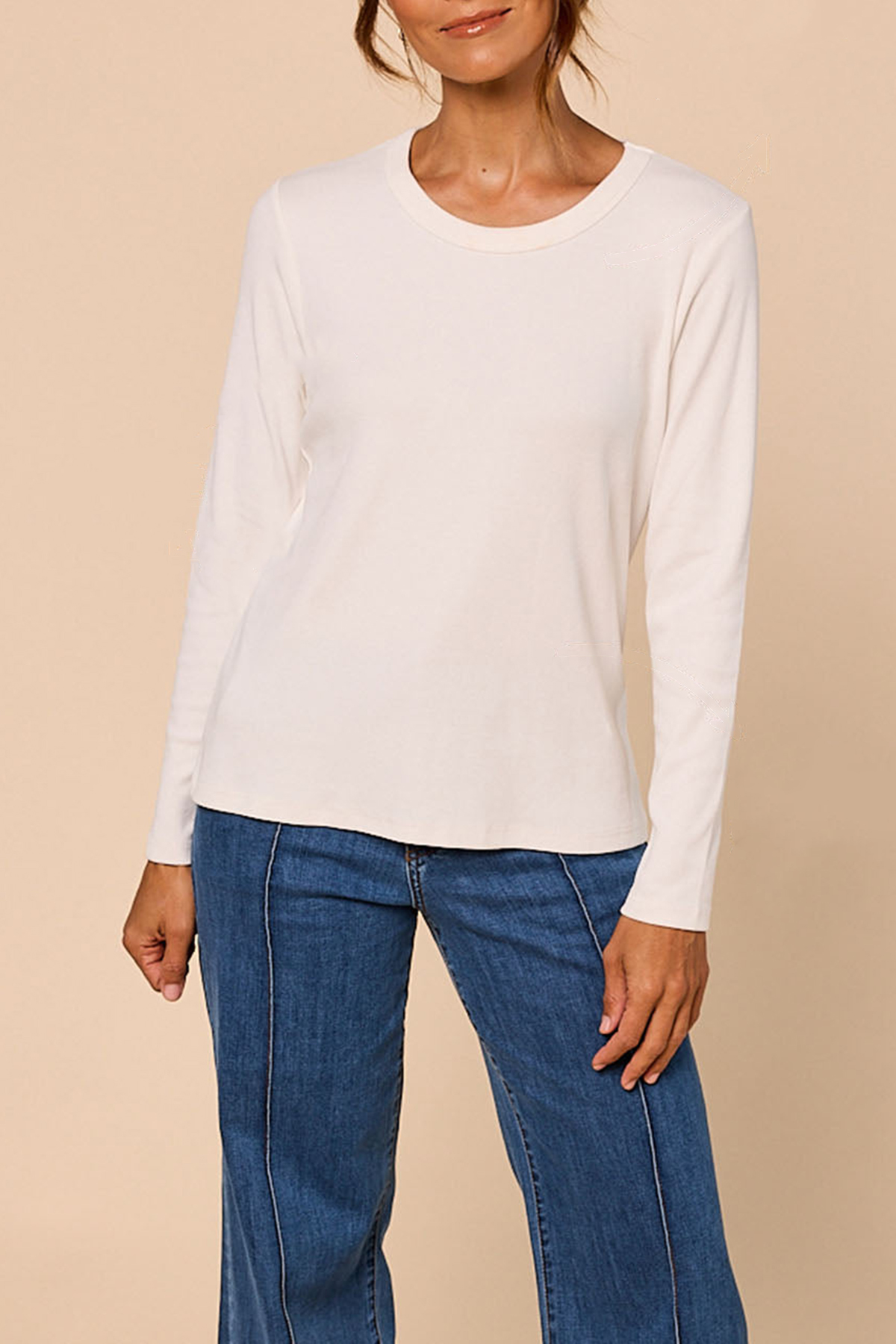 Adrift Ribbed Long Sleeve Tee In White