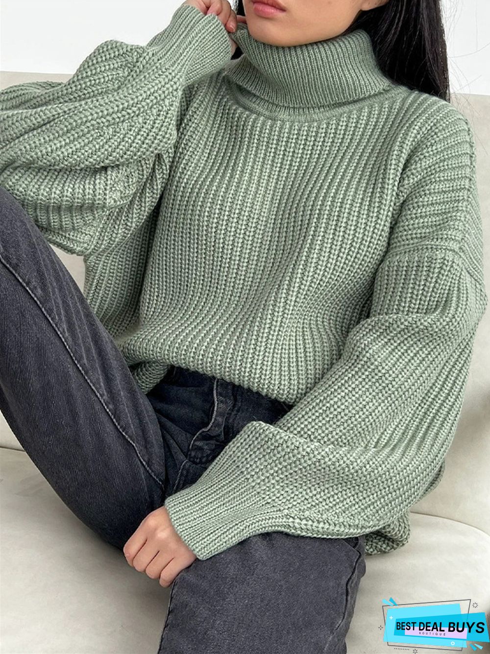 Thick Casual Turtleneck Solid Color Knitted Sweater