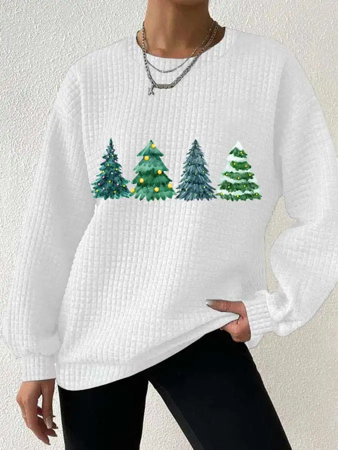 Women's Christmas Tree Casual Waffle Sweatshirt