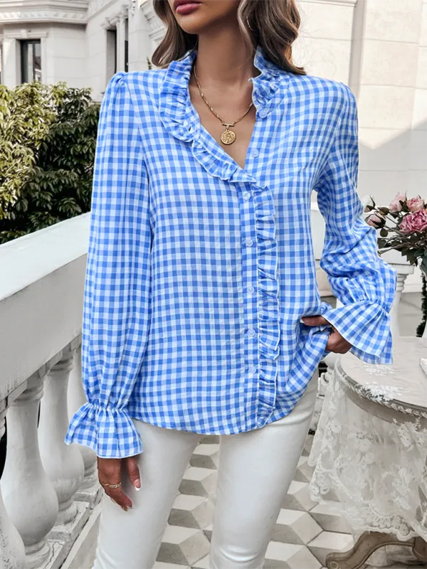 Women's French Contrast Button Check Shirt