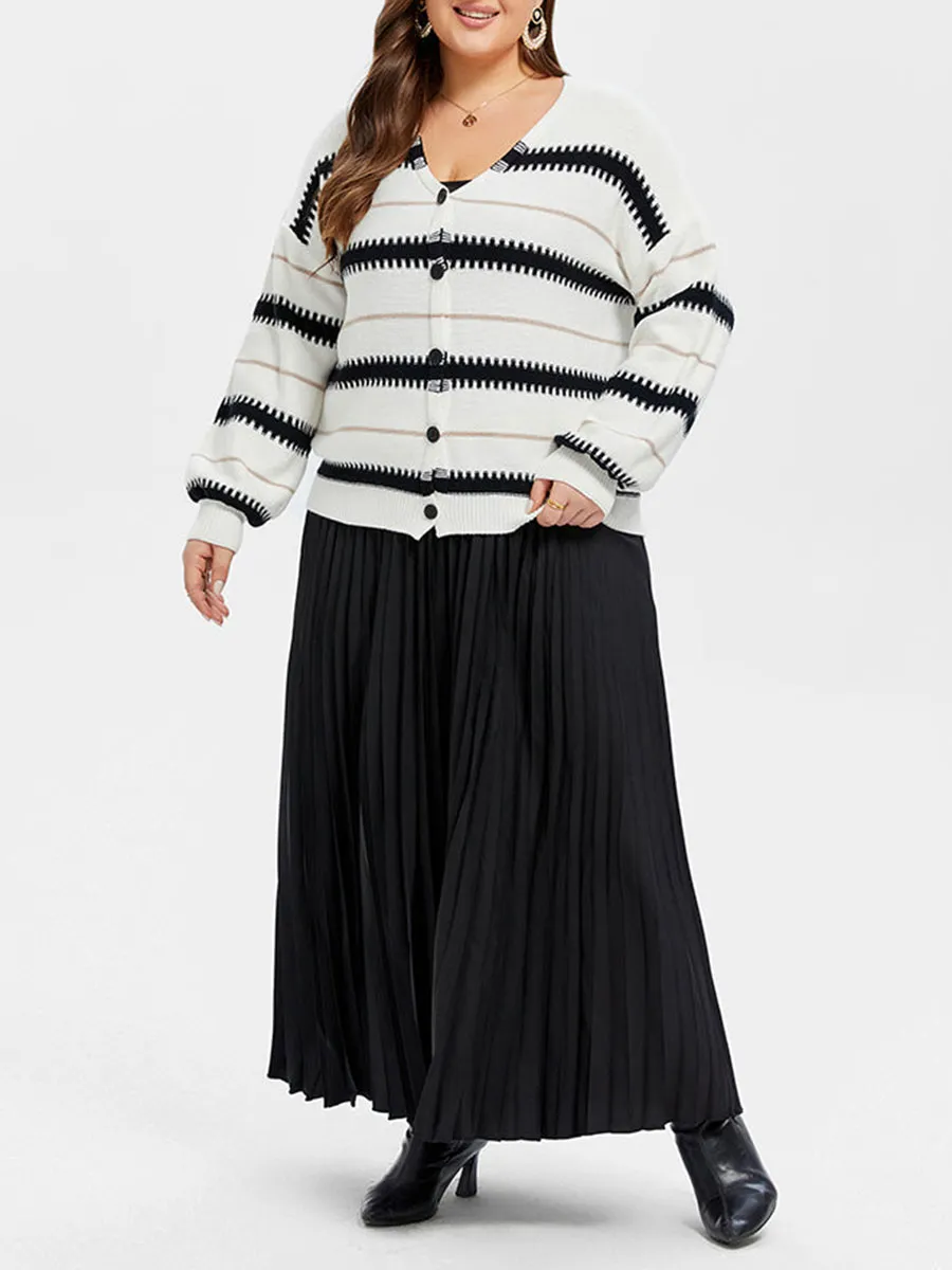 Striped Pattern Button Front Drop Shoulder Cardigan