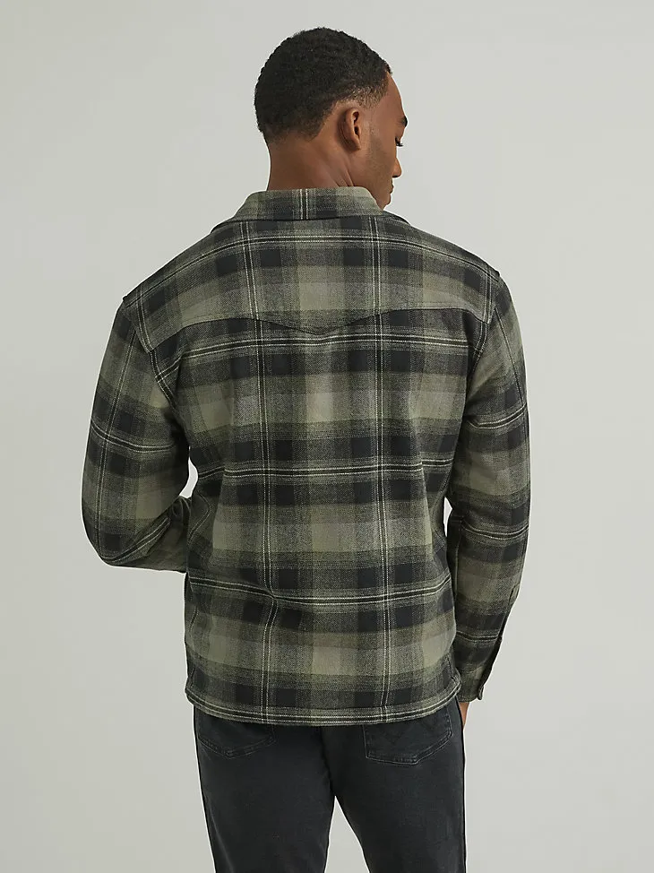 MEN'S SHERPA LINED PLAID OVERSHIRT IN DEEP DEPTHS GREEN