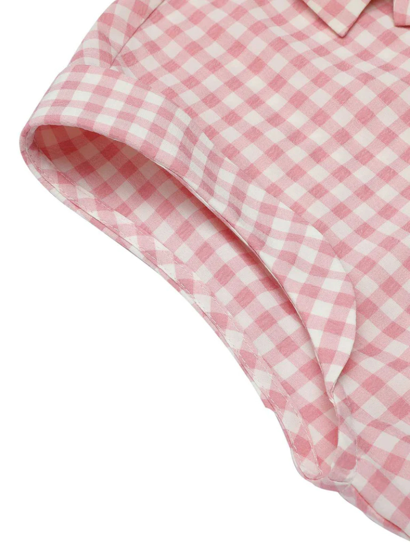 PINK 1950S GINGHAM PLAID LAPEL SHIRT