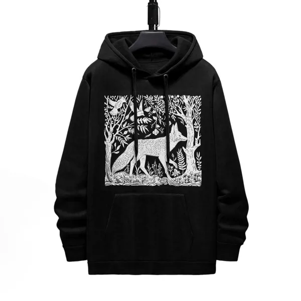 FOX IN THE FOREST PATTERN PRINTED HOODIE