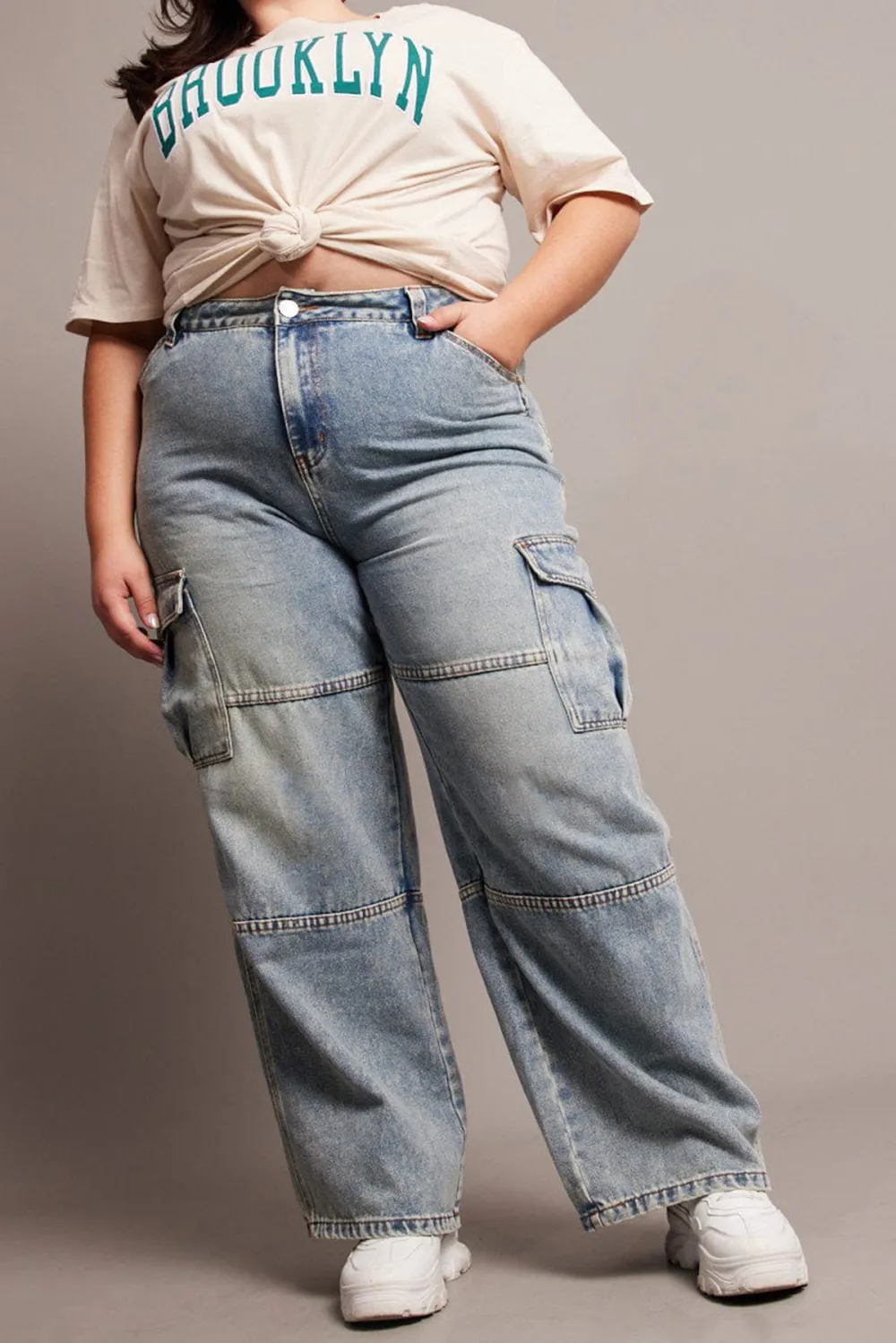 Denim Cargo Jeans High Rise