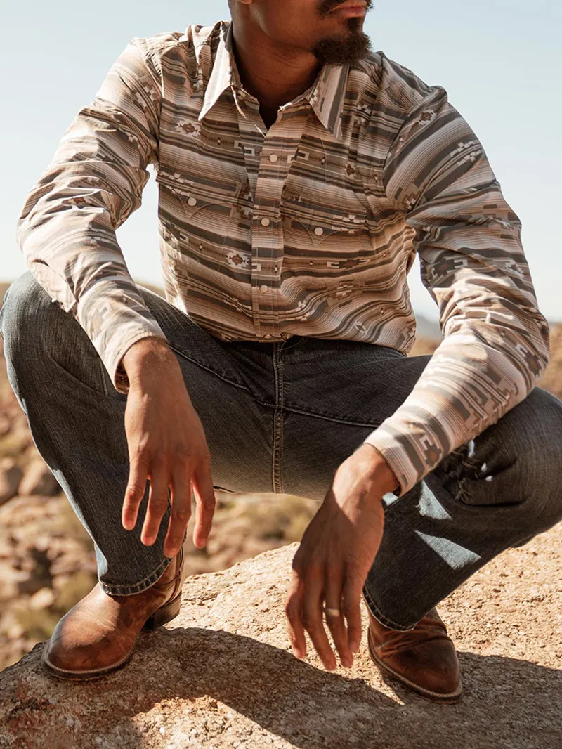 Men's Horizontal Aztec Print Western Shirt