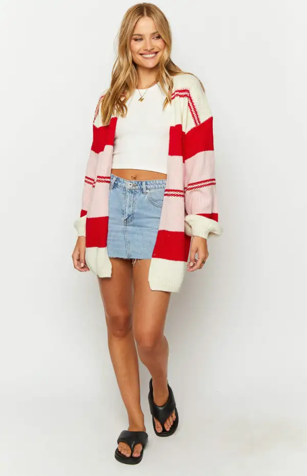 Dreamy Drift Cream Knit Striped Cardigan