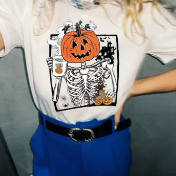 Women's Pumpkin English Halloween Printed T-shirt