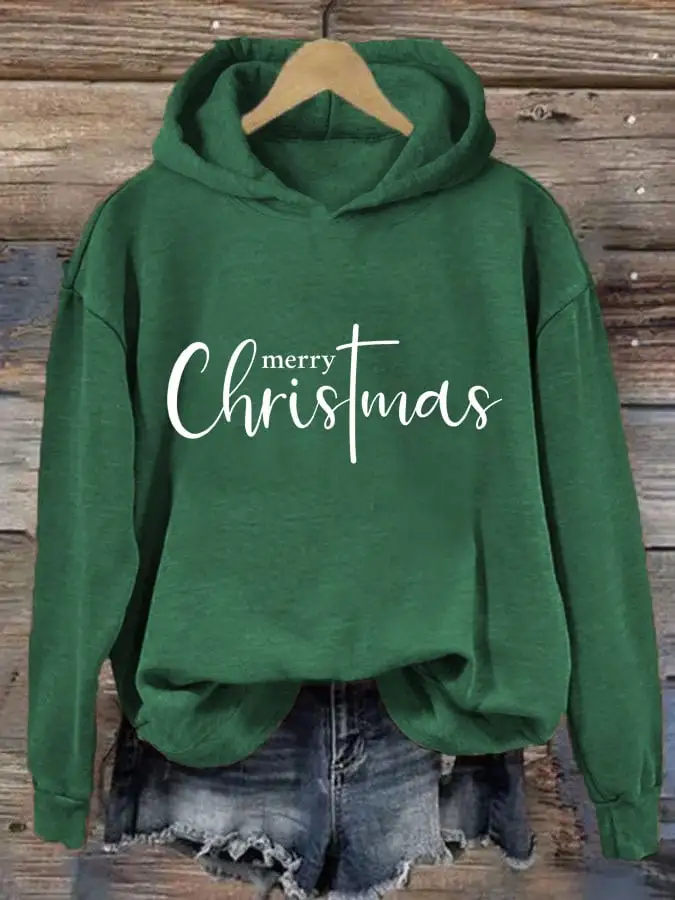 Women's Merry Christmas Cross Print Casual Hooded Sweatshirt