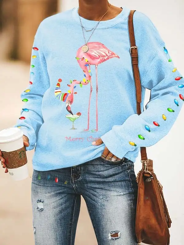 Women's Merry   Flamingo Fun Print Casual Sweatshirt