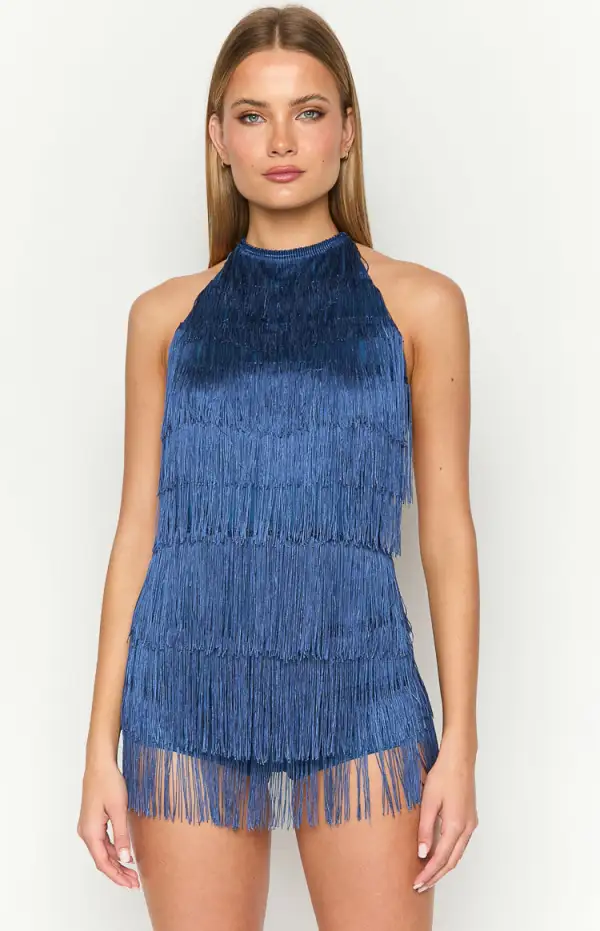 Demie Blue Tassel Playsuit