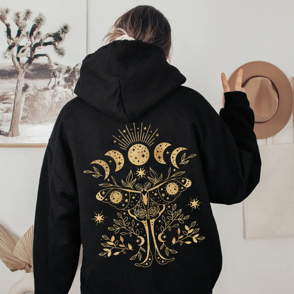 MOON BUTTERFLY DESIGNED PATTERN PRINTED HOODIE