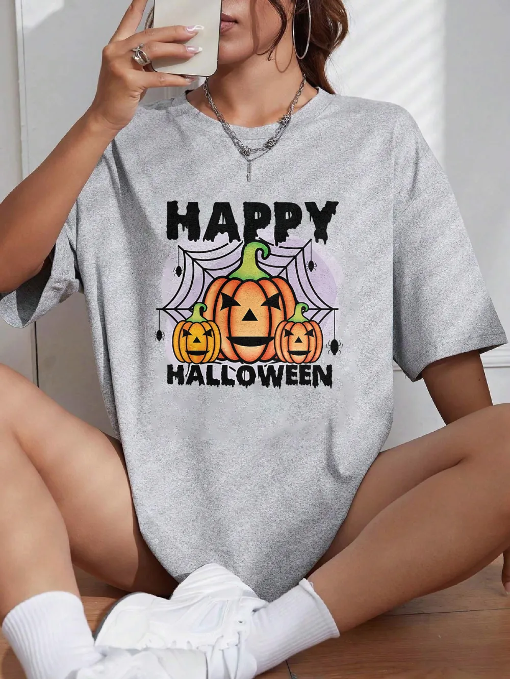 Women's Pumpkin Art Letter Printed T-shirt