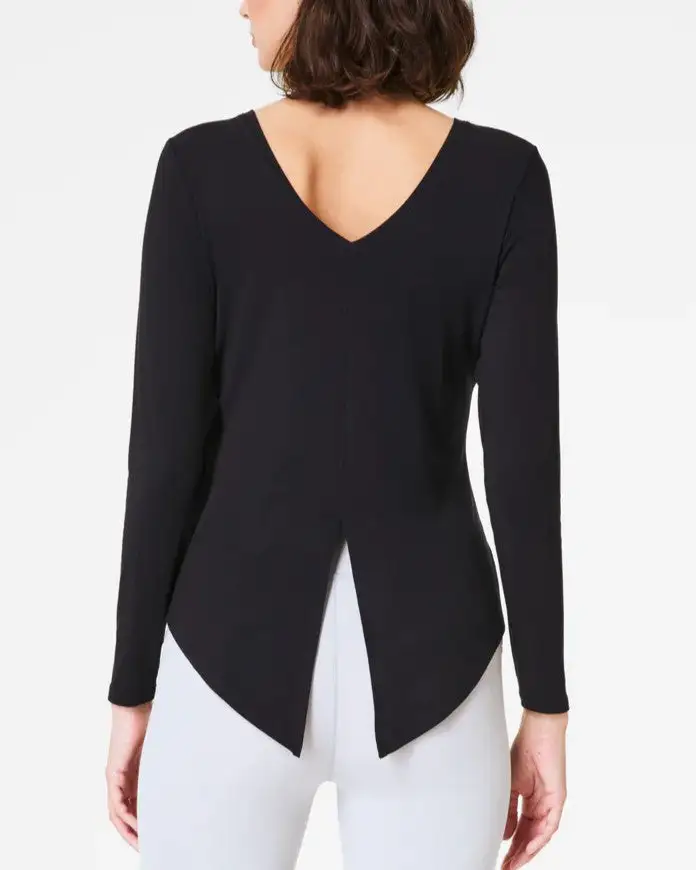 Spanx Better Base Long Sleeve Wrap Top - Very Black