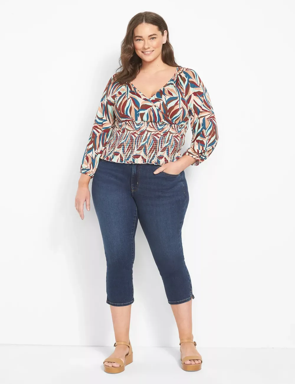 Classic Wrap Cropped Top With Smocked Waist