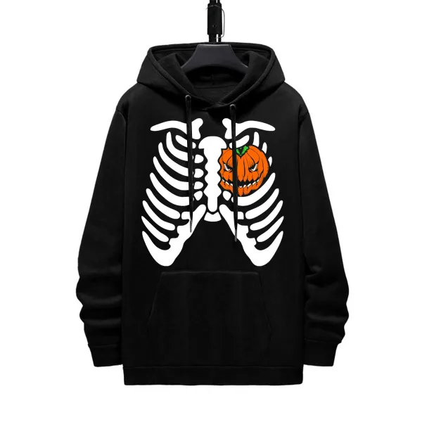 SKULL CHEST HALLOWEEN PATTERN PRINTED HOODIE