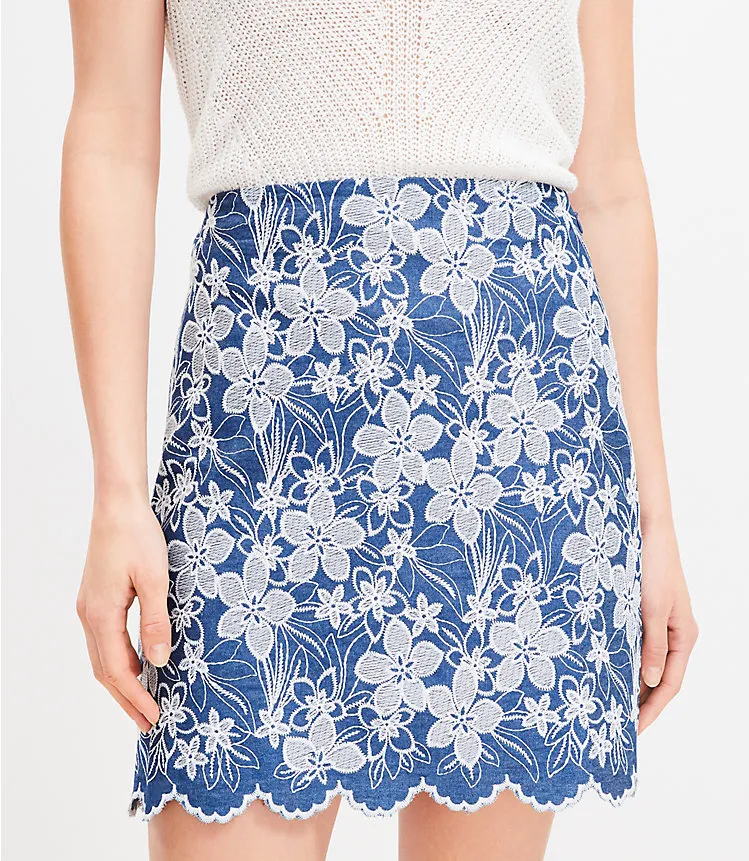 Embroidered Scalloped Shift Skirt