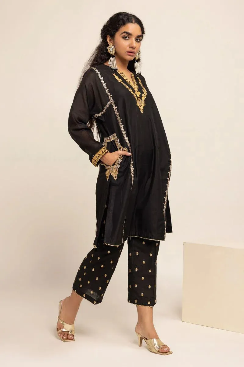 2 Piece | Kurta & Pants | Color Black