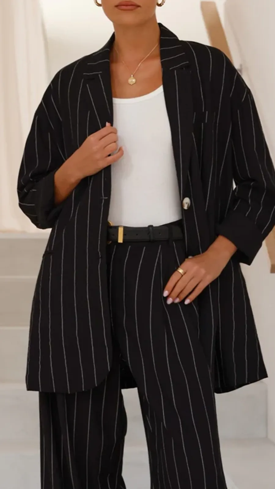 Thea Blazer - Black Pinstripe