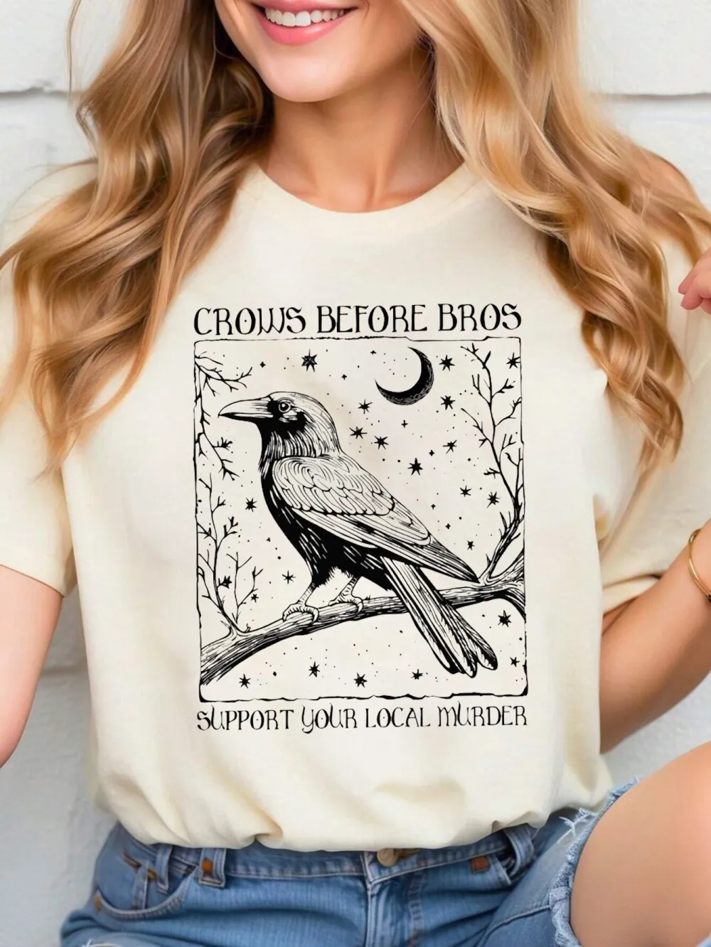 CROWS BEFORE BROS Women's fashion crew neck short sleeve T-shirt