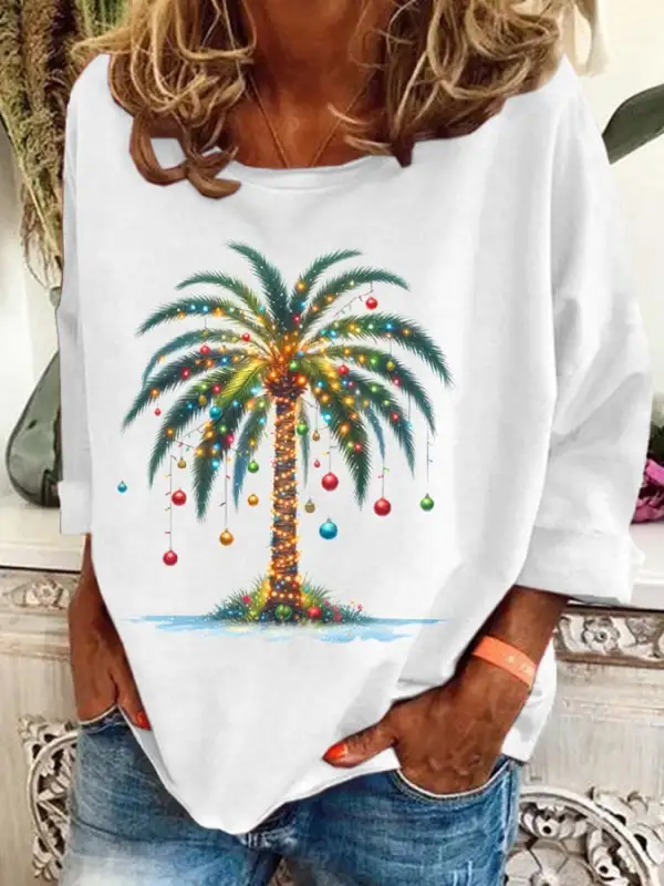 Women's Christmas Palm Tree Print Casual Sweatshirt