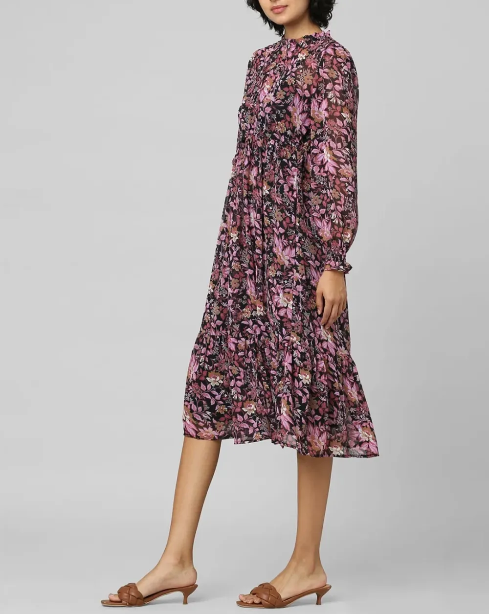 Black Floral Midi Dress