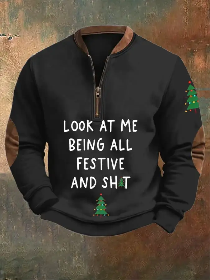 Men's Christmas printed zipper sweatshirt