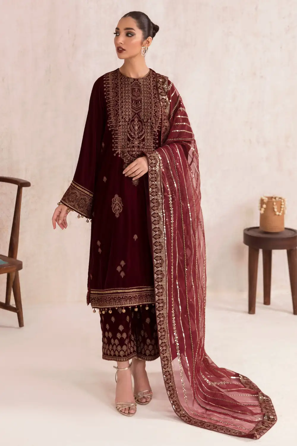 Embroidered Velvet Formal Sets