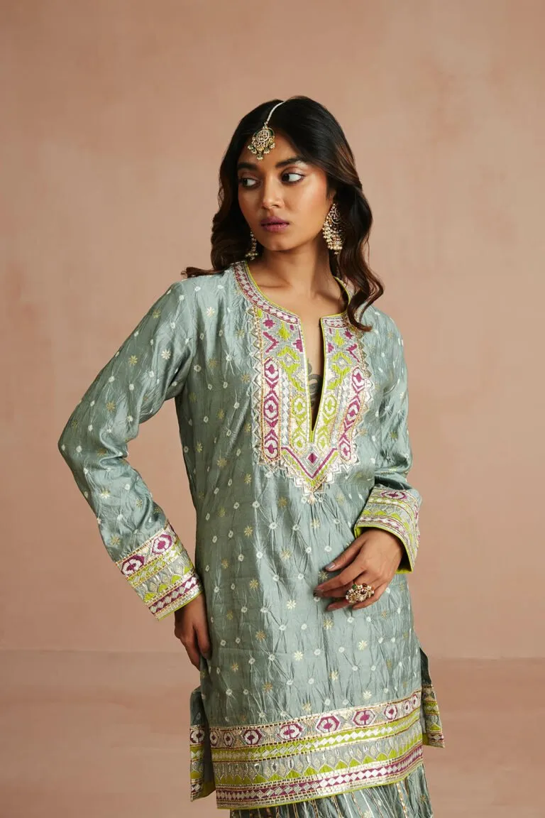 Iced Grey Bandhani Embellished Gharara Set