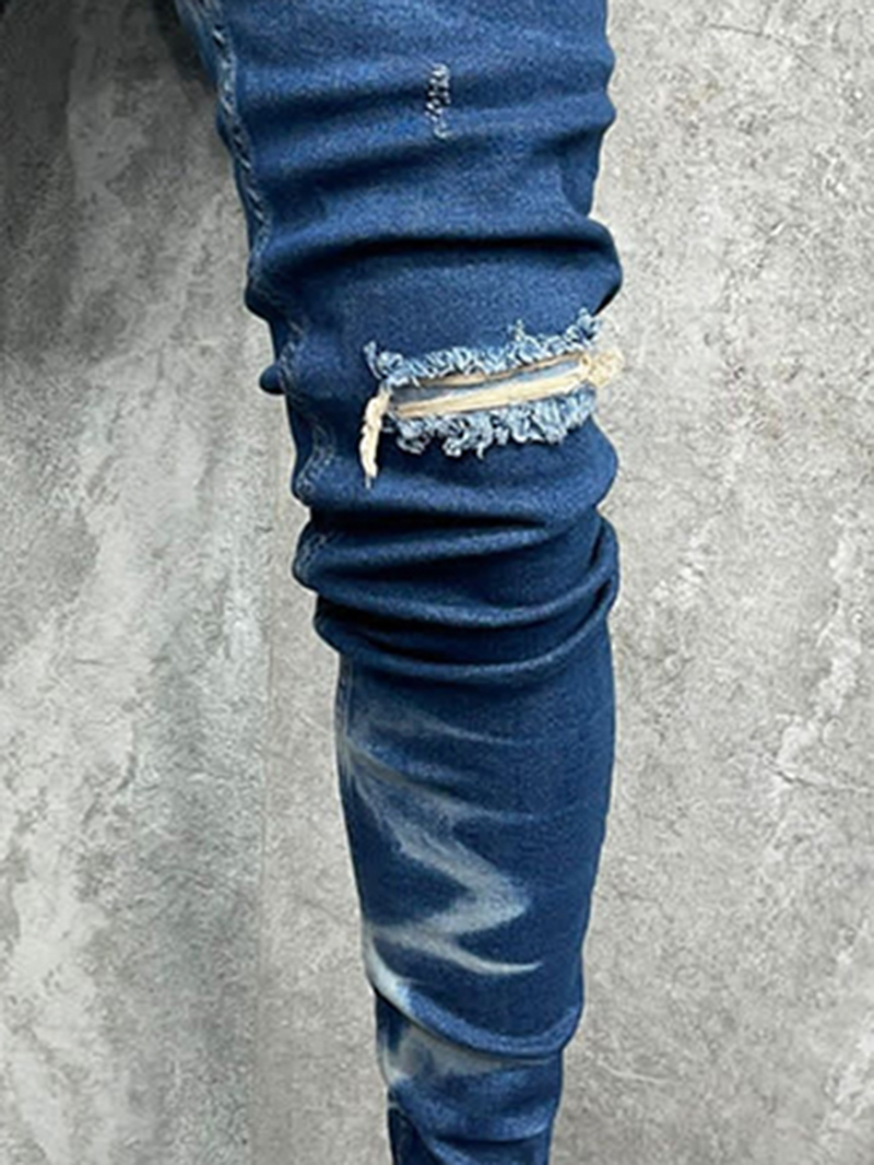 Bleached Chain Perforated Jeans