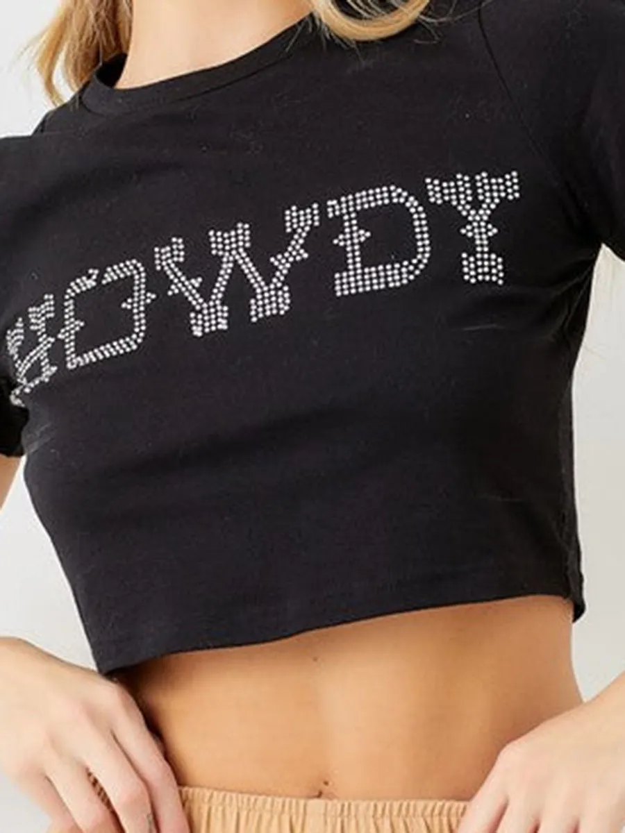 Howdy Rhinestone Crop Tee