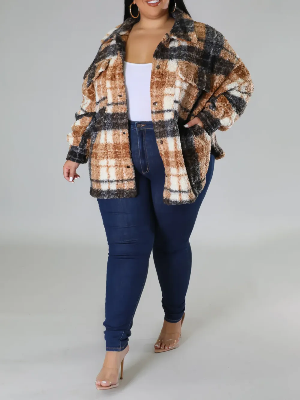 Plus-Size Fashion Plaid Jacket For Women