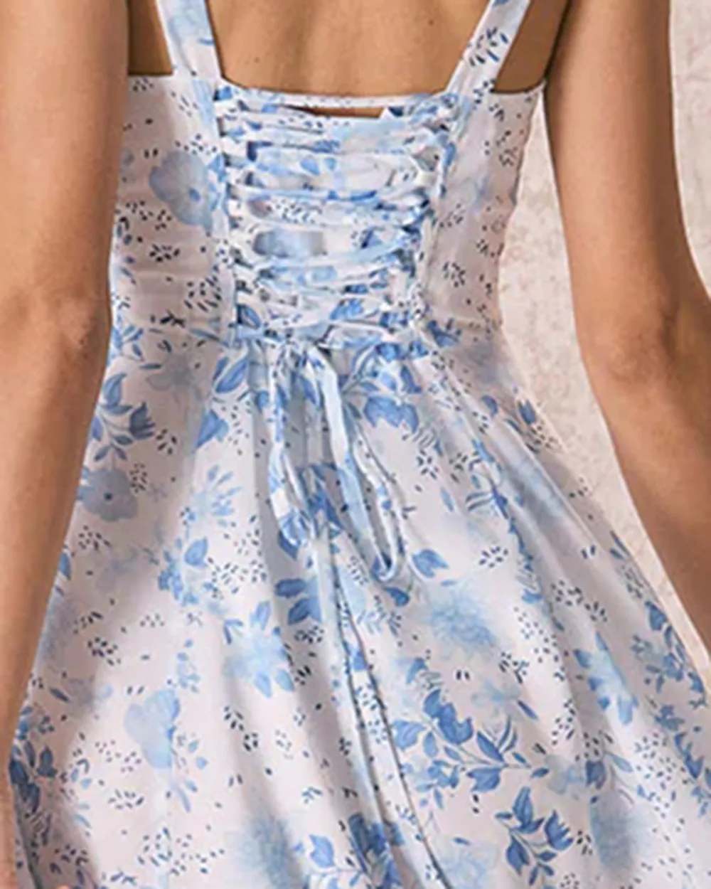 Powder blue floral suspender dress