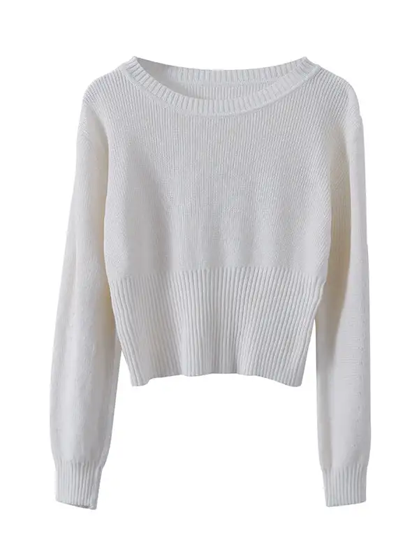 Simple Solid Color Round-Neck Long Sleeves Knitwear