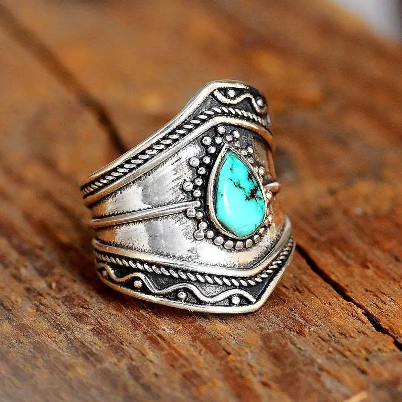 Vintage Boho Turquoise Irregular Ring