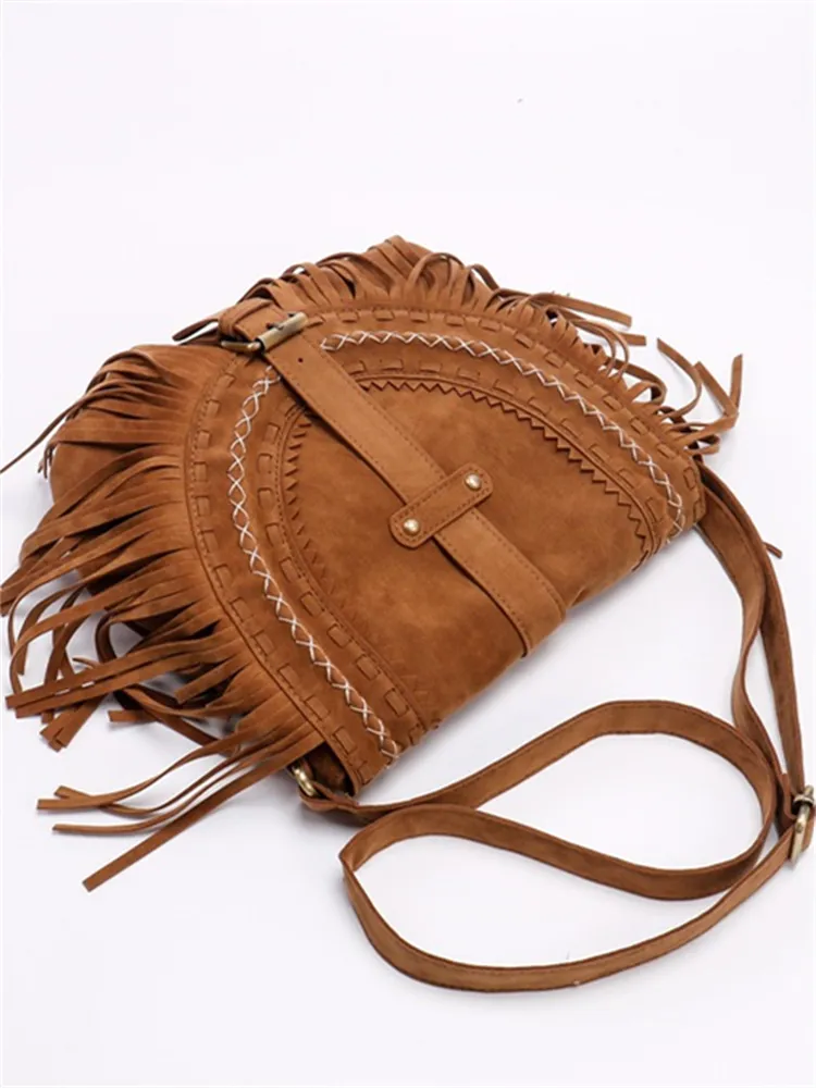 Vintage Tassels Buckled Flap Suede Bag