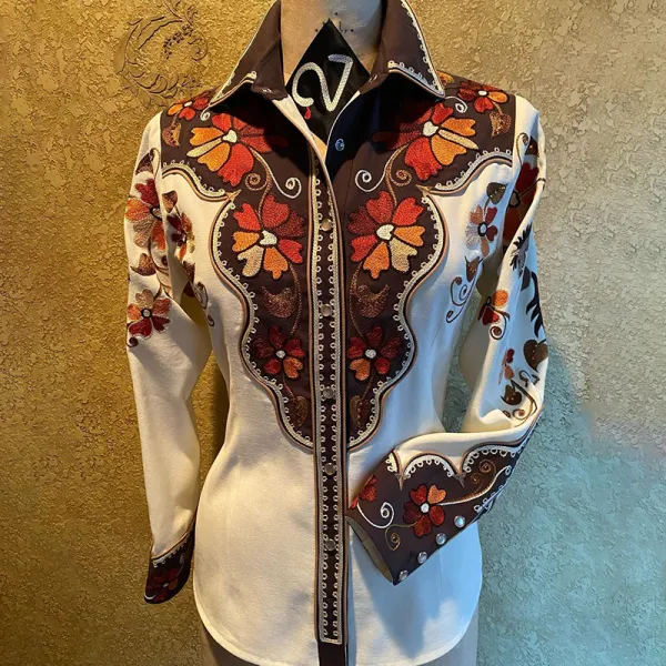 Retro Contrast Floral Pattern Western Style Shirt