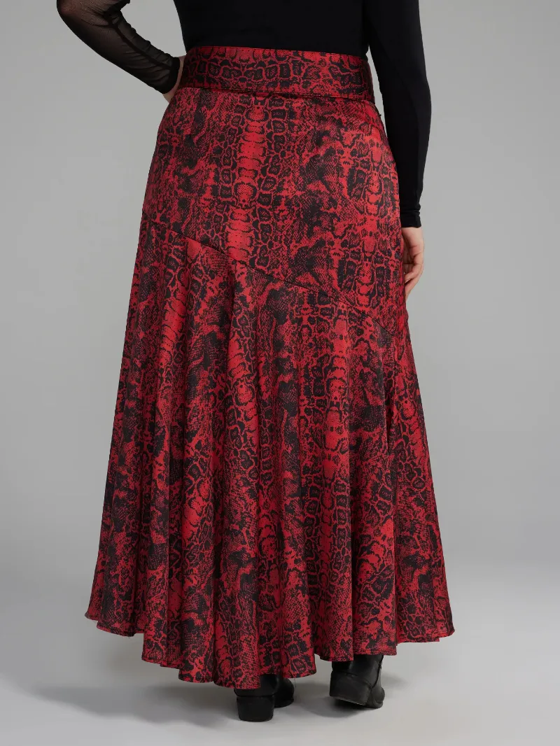 Belted Snake Print Maxi Skirt